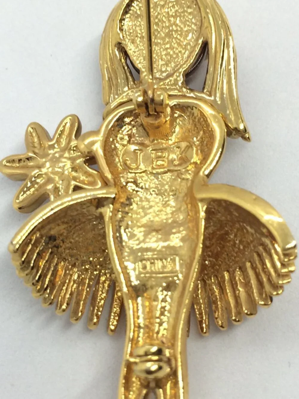 VINTAGE JBK BROOCH Ballerina Camrose Cross Figural Rhinestone Gold Tone